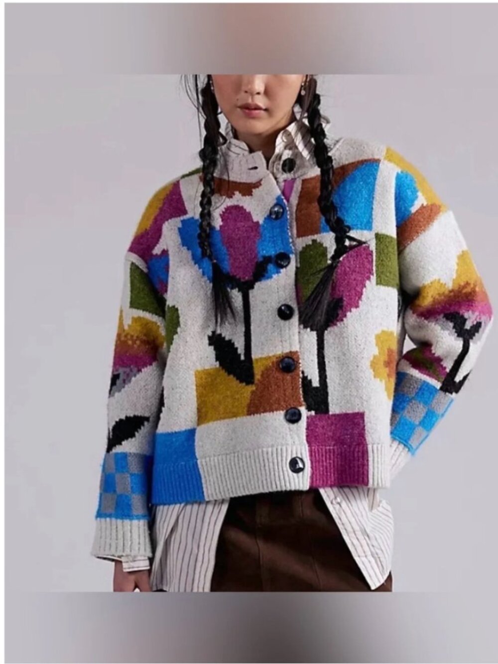Free People Tulip Whirl Floral Cotton Blend Cardigan oversized size S